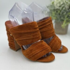 Laurence Dacade Paris Rona Ruched Suede Slide Rust cinnamon Sandals Sz 37.5/US 7
